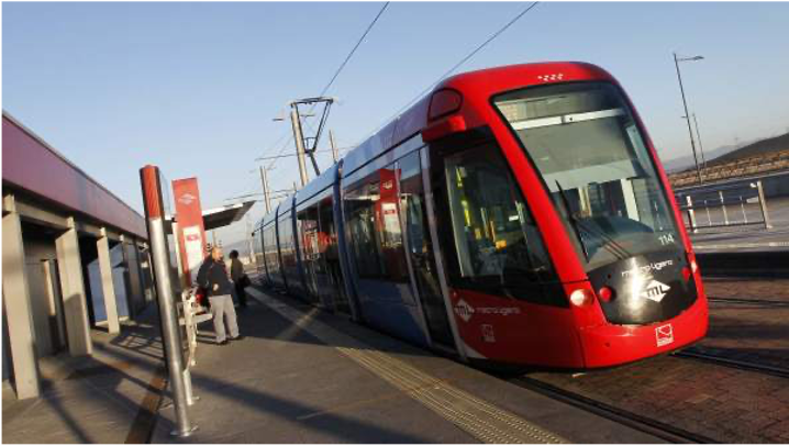 Light rail or tram network in an urban environment